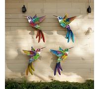 4 pièces/set Fer 3D Décoration murale en colibri, décoration métallique vibrante pour le jardin pour l'extérieur 4 colibris colorésFer