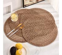 4 pièces/set Paille Napperon , Créatif Kaki Rond Tissé Tapis De Table Pour Vaisselle Tableau 38cm RoundUnicolorePaille
