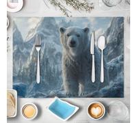 4 pièces Sets de Table Animaux d'hiver Polaires, 30 x 45 cm Set de Table Lavable Montagne Enneigée Ours Polaire, antidérapants en Lin, pour Cuisine, Salon, Salle à Manger, Bar