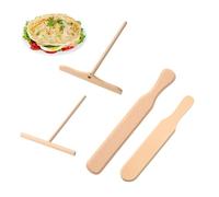 4 Pièces Spatules Crêpes Bois, Épandeur Poussoir Crêpe Râteau, Ensemble Retourneur de Crêpes et Etaleur de Pâte, Repartiteur de Crêpes Pancake Spatule, Outil d'épandage de Étaler Crêpes en Forme de T