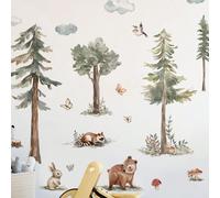 4 pièces Sticker mural d'animaux de la forêt 30 x 90 cm, pin, champignon, lapin, ours en peluche, hérisson, sticker de dessin animé, autocollant peinture amovible en PVC pour chambre, salon, bureau, é