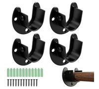 4 Pièces Support Tringle Penderie en Forme de U en Acier Inoxydable, 25mm | Supports de Tige à Bride avec Vis, Noir Support Penderie Armoire pour Tube Rond de Placard