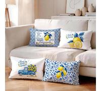 4 pièces Taies d'oreiller/housses de coussin imprimées sur un seul côté avec thème texte citron et peau de pêche, 100% polyester, salon canapé chambre à coucher - décoration de style d'ambiance multi-