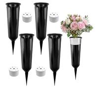 4 Pièces Vase Décoratif de Cimetière, Tombe de Vase Commémoratif, Vase Funéraire avec Clous de Sol, Convient pour la Décoration de Jardin de Cour de Pelouse Grave(Noir)