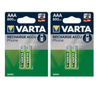 4 Piles Rechargeables AAA HR03 (T398) - 800 mAh 1,2V NiMH VARTA Pour Téléphone Fixe