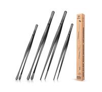 4 Pincettes de cuisine en acier inoxydable, 12 et 10 pouces, longue pincette de cuisine professionnelle noire pour la cuisine, les réparations, les fruits de mer et le barbecue.