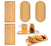 4 Plateaux Ovales Plateau en Bambou Rectangulaire, Plateau Bois Service | Petit Decoratif Repas Soucoupe Plantes Mini Rangement 17.5 * 8.9cm, 2 Formes pour Nourriture, Tasses, Bijoux, Café