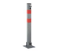 4 poteaux de barrière carrés, barrière de parking rabattable, avec bandes de signalisation, 3 clés, H x l x P : 65 x 15 x 13 cm, anthracite-rouge