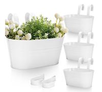 4 pots de fleurs suspendus (27 cm), pot de fleurs en métal blanc, grand pot suspendu avec crochet amovible et trou, pour balcons, clôtures, fenêtres, balustrades – 27 x 22 x 12 cm