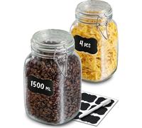 4 récipients métalliques avec couvercle à charnière 15l - Avec tige d'étiquetage et fermetures supplémentaires en silicone - Gain de place - Résistant au lave-vaisselle