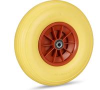 4 roues de brouette 4.00-6, roues en caoutchouc plein avec jante en plastique, 3 adaptateurs par roue, roue de secours anti-crevaison, 100 kg, jaune-rouge