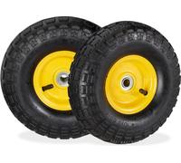 4 roues de diable 4.1/3.5-4, roues de rechange à pneumatiques, pour axe de 16 mm, charge maximale de 136 kg, jante en acier, 260 x 85 mm, noir et jaune