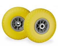 4 roues pour diable, pneus en caoutchouc plein anti-crevaison, 3,00-4 pouces, axe de 20 mm, charge max. 80 kg, 260 x 85 mm, roue de rechange, jaune-gris