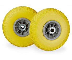 4 roues pour diable, pneus en caoutchouc plein anti-crevaison, 3,00-4 pouces, axe de 20 mm, charge max. 80 kg, 260 x 85 mm, roue de rechange, jaune-gris