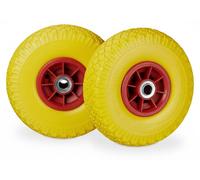 4 roues pour diable, pneus en caoutchouc plein anti-crevaison, 3,00-4 pouces, axe de 20 mm, charge maximale de 80 kg, roue de secours 260 x 85 mm, jaune-rouge