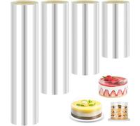 4 Rouleaux Colliers Gâteau Réutilisable, Film Bordure Transparent 8/10/15/20cm x 10m, Feuille Protecteur Gâteau, Rouleau Acétate pour Décoration Patisserie, Chocolat, Mousse & Anneaux Dessert