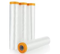 4 rouleaux de film de protection, 240 cm x 20 m, film transparent pour peinture avec ruban adhésif