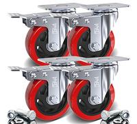 4 roulettes pivotantes résistantes à double roulement et frein 100 mm en caoutchouc pour chariot roulante jusqu’à 700 kg, pose libre (100mm (4'') - 4 x Brakes)