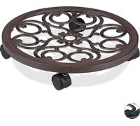 4 roulettes pour plantes rondes, en métal, roulettes pour pots d'intérieur et d'extérieur, aspect antique, Ø 38 cm, roulettes pour pots de fleurs, marron