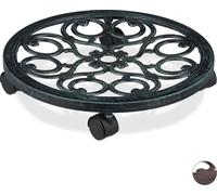 4 roulettes pour plantes rondes, en métal, roulettes pour pots d'intérieur et d'extérieur, aspect antique, Ø 38 cm, roulettes pour pots de fleurs, vert