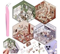 4 Sets DIY 3D Autocollant Scène, DIY Amusants House Stickers, Créer Votre Cafe, Boutique, Restaurant, Adorables DIY Autocollants de Scène avec 1 Pincette pour Soulager Stress