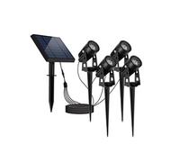 Lumisky Quatre spots solaires reliés avec panneau solaire déporté 4 en 1 à piquer ou à fixer éclairage puissant LED blanc froid 4x ROUNDY H27 cm