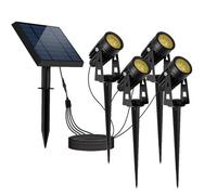 Lumisky Spots solaires ROUNDY - Lot de 4 avec panneau solaire déporté, LED blanc chaud H27 cm