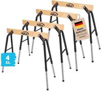 4 supports de travail réglables en hauteur – capacité de charge jusqu'à 300 kg par paire | Qualité professionnelle – fabriqués en acier et en bois robustes – support d'échafaudage pliable