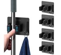 4 supports muraux pour balais, porte-outils avec crochet pour serpillière, balai, pelle, couleur noire