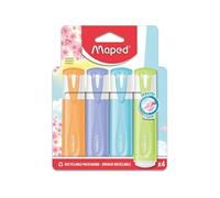 4 surligneurs - Couleurs pastel - Pointe biseautée - Orange, violet, bleu et vert -