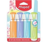 Maped Surligneur FLUO'PEPS PASTEL – Pointe biseautée, longue durée – Blister 4 couleurs pastel