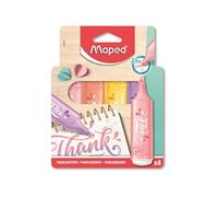 Maped - 4 Surligneurs FLEX Pastel - Pointe Biseautée et Flexible - Surligneurs Longue Durée pour Usage Scolaire, Lettering, Bullet Journal et Professionnel - 4 Couleurs Pastel Aléatoire