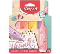4 surligneurs - Couleurs pastel - Pointe biseautée - Rose, corail, jaune et violet - Maped