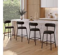 IDMARKET Tabourets de bar MIKI Dossier incurvé en tissu chenille Pieds métal noir Lot de 4