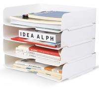 4 tiroirs empilables pour papier, boîte à lettres, panier de rangement, accessoires de bureau (blanc)