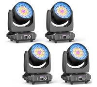 4 Unités 19x15W Lyre LED Wash Zoom Beam Effet de Lumière Projecteurs de scène RGBW Moving Head 4 en 1 pour Soirée Musicale Salle de Bal Discothèque Mariage