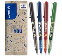4 V-Ball 07 Rollerball Pens - Liquid Ink For Smooth And Accurate Writing - Quick Drying - Black, Blue, Red, Green - Medium Point