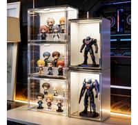4 vitrines en acrylique avec éclairage LED, porte magnétique, boîte d'exposition, organisateur, présentoir, boîtes à chaussures, dimensions 36x22x27 cm, empilables, idéales pour les figurines, les sac