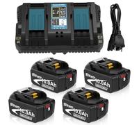 4 x 10,0 Ah Compatible avec Les Batteries pour Makita 18V et Double Charge | Double Charge 3A DC18RD Chargeur pour Makita Chargeur 14,4V- 18V