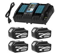 4 x 10000 mAh/10,0 Ah Compatible avec Les Batteries pour Makita 18V +Double Charge 3A DC18RD Chargeur pour Makita Chargeur 14,4V- 18V