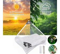 (4 x 6 m) Bâche transparente avec œillets, bâche de protection en PVC 260 g/m², imperméable, bâche de protection contre les intempéries, couverture transparente et imperméable pour les meubles de jard
