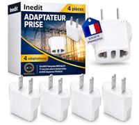 4 x Adaptateur Prise USA/Canada/Japon/Mexique/Thailande - Très Utile pour Voyager - Adaptateur Facile A Transporter - Design Compact et Léger (Blanc)