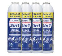 4 x Alaska Refrigerants 3en1 Réfrigérant de remplacement R134a avec huile PAG 100 et colmatant de fuites