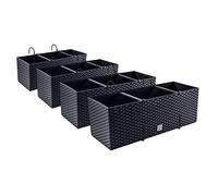 4 x Jardinières, Pot de Fleurs, Aspect Rotin avec Supports, Pot de Plantes, Jardinière de Balcon, Jardinières, Anthracite