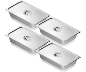 4 x poêles d'hôtel Gastronorm récipients en acier inoxydable 530x326x107mm 13,9L couvercle