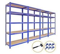 4 étagères de rangement T-Rax de 90 cm, bleu, pour garage ou atelier, 100 % sans vis, montage facile, capacité de charge de 280 kg par étagère, réglables en hauteur, avec pieds en caoutchouc et martea