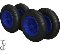 4 x Roue à air Ø 370 mm 3.50-8 palier lisse roue de brouette pneus, noir/bleu