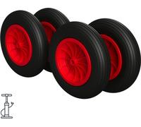 4 x Roue à air Ø 370 mm 3.50-8 palier lisse roue de brouette pneus, noir/rouge
