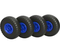 4 x Roue en polyuréthane Ø 260 mm 3.00-4 palier lisse roue de lancement roue de diable anti-crevaison, noir/bleu