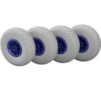 4 x Roue en polyuréthane Ø 260 mm 3.00-4 palier lisse roue de lancement roue de diable anti-crevaison, gris/bleu